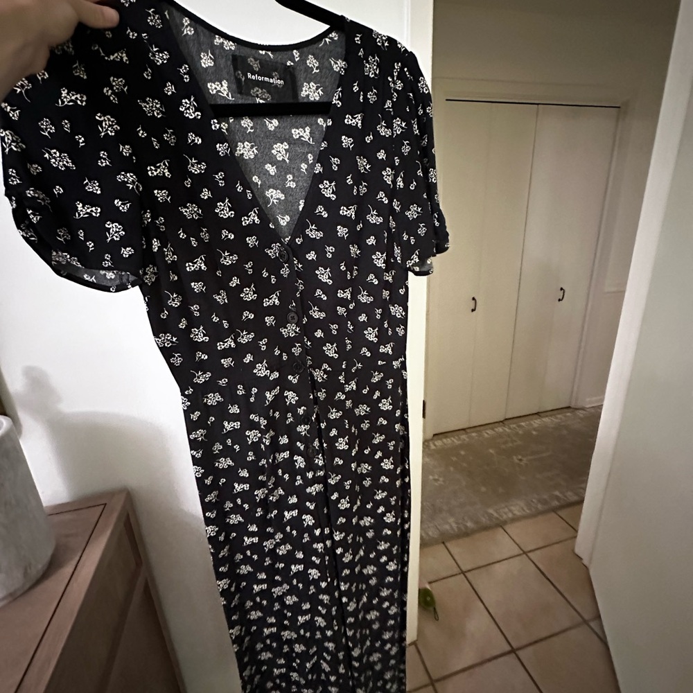 Reformation Black and White Puff Sleeve Maxi Dress